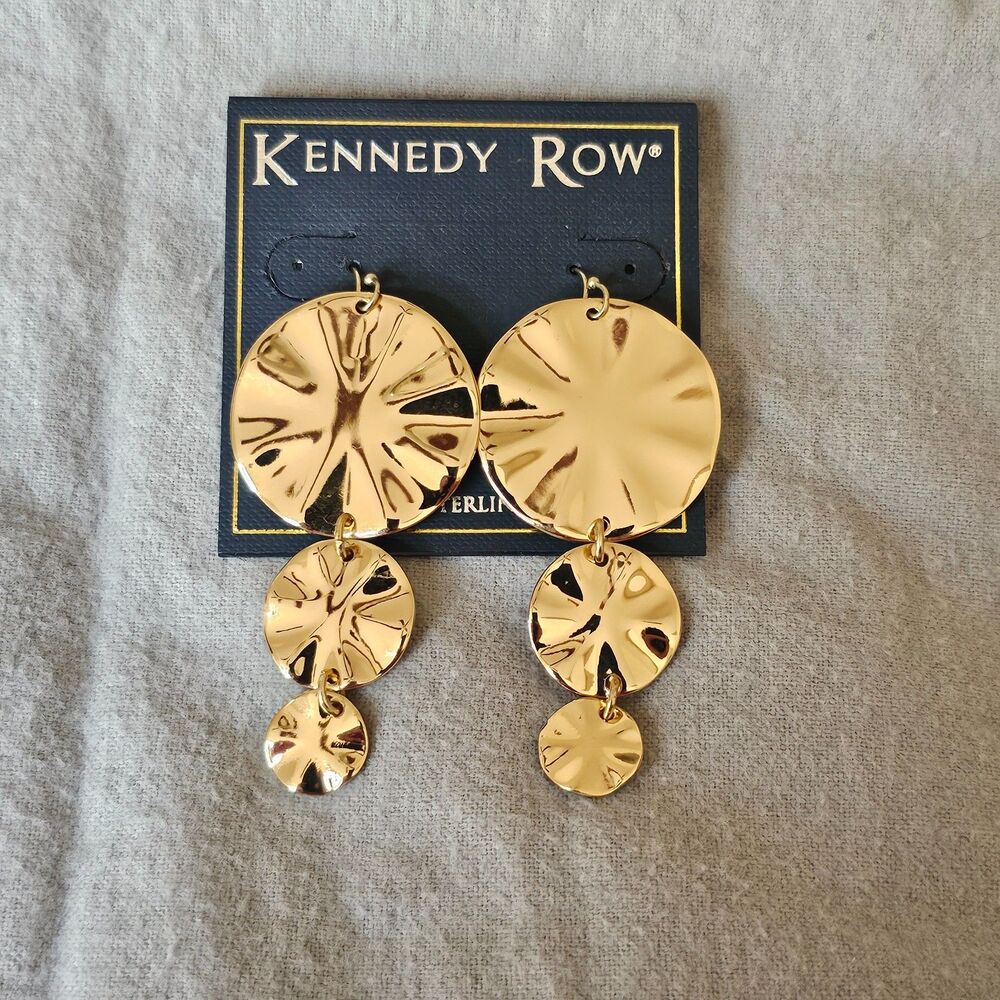 NWT Kennedy Row Sterling Silver Gold Circle Statement Earrings